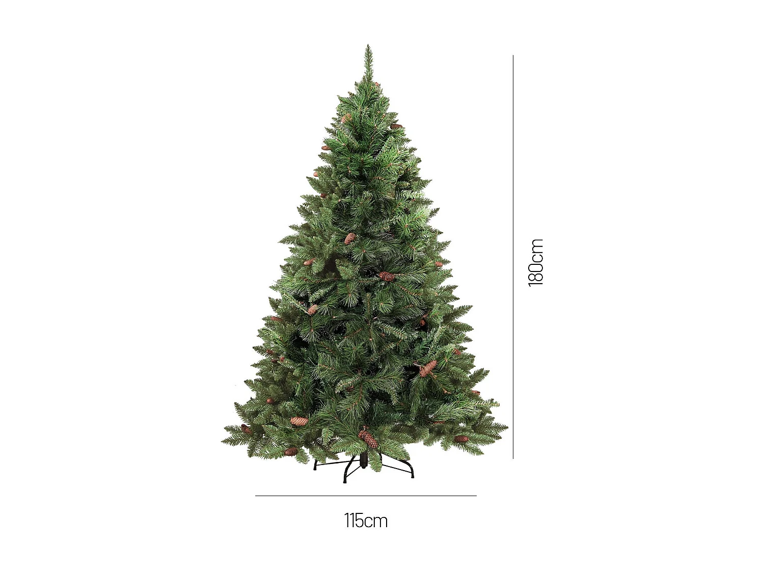 Sapin de Noël 180 cm Camden, Pin artificiel, Arbre à effet réel, Sapin de Noël, 114x114 h180 cm, Vert