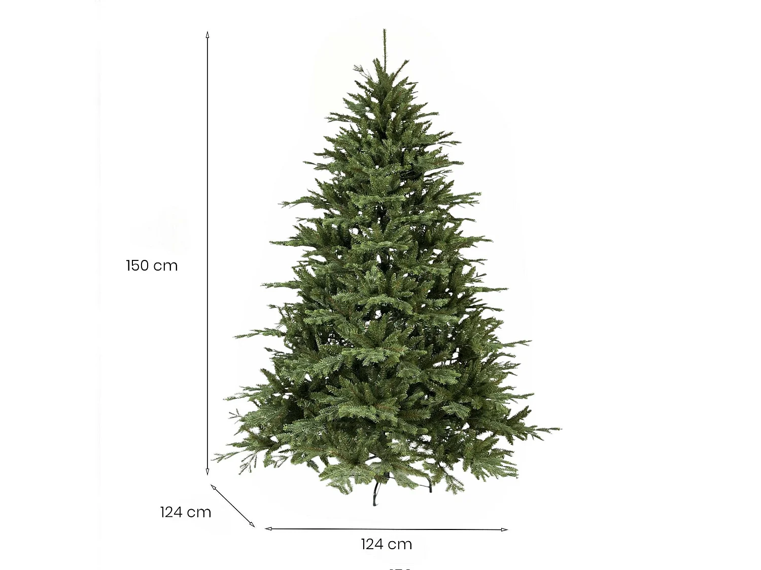 Sapin de Noël 150 cm Snowflake, Pin artificiel, Arbre à effet réel, Sapin de Noël, 124x124 h150 cm, Vert