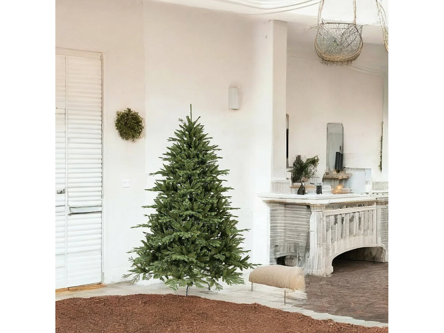 Sapin de Noël 150 cm Snowflake, Pin artificiel, Arbre à effet réel, Sapin de Noël, 124x124 h150 cm, Vert