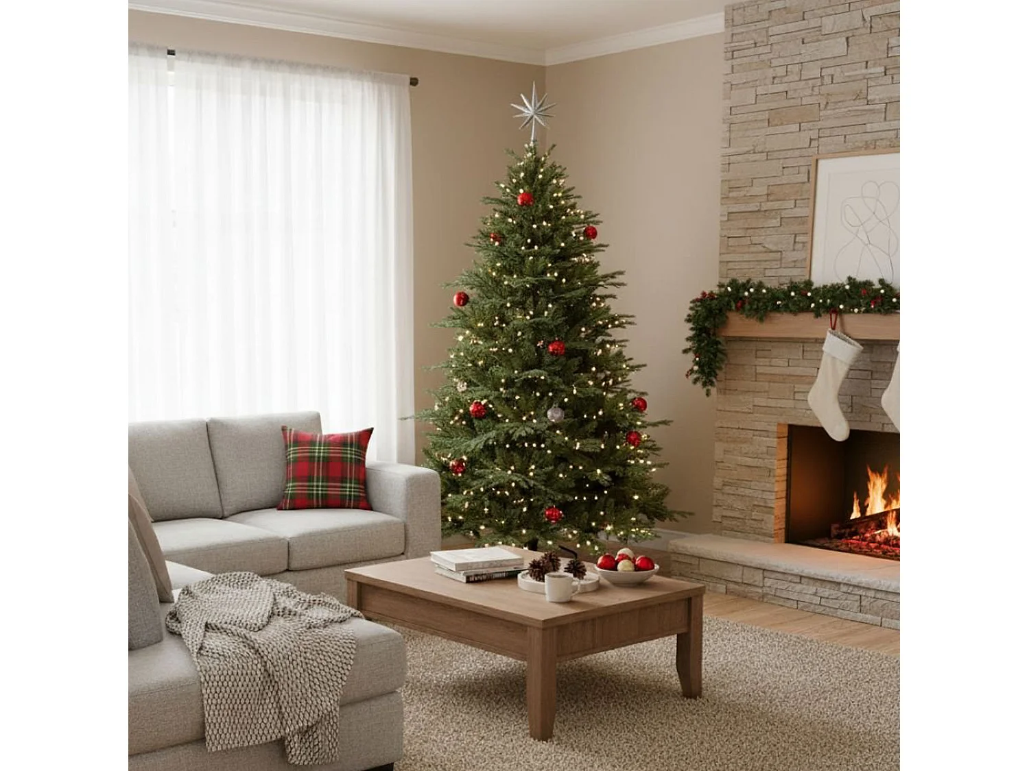 Weihnachtsbaum 150 cm Snowflake, Künstliche Kiefer, Realistischer Baum, Tannenbaum, 124x124 h150 cm, Grün