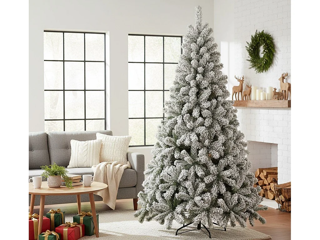 Sapin de Noël 180 cm Hollybell, Pin artificiel floqué, Arbre à effet réel, Sapin de Noël, 97x97 h180 cm, Vert et Blanc