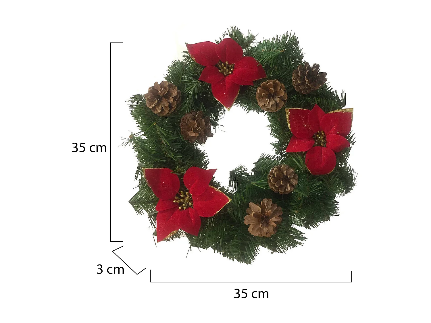 Weihnachtsdekoration Deckroa, Weihnachtsdekor, Weihnachtsornament, Festliche Dekoration, Made in Italy, 35x35 h3 cm, Grün und Rot