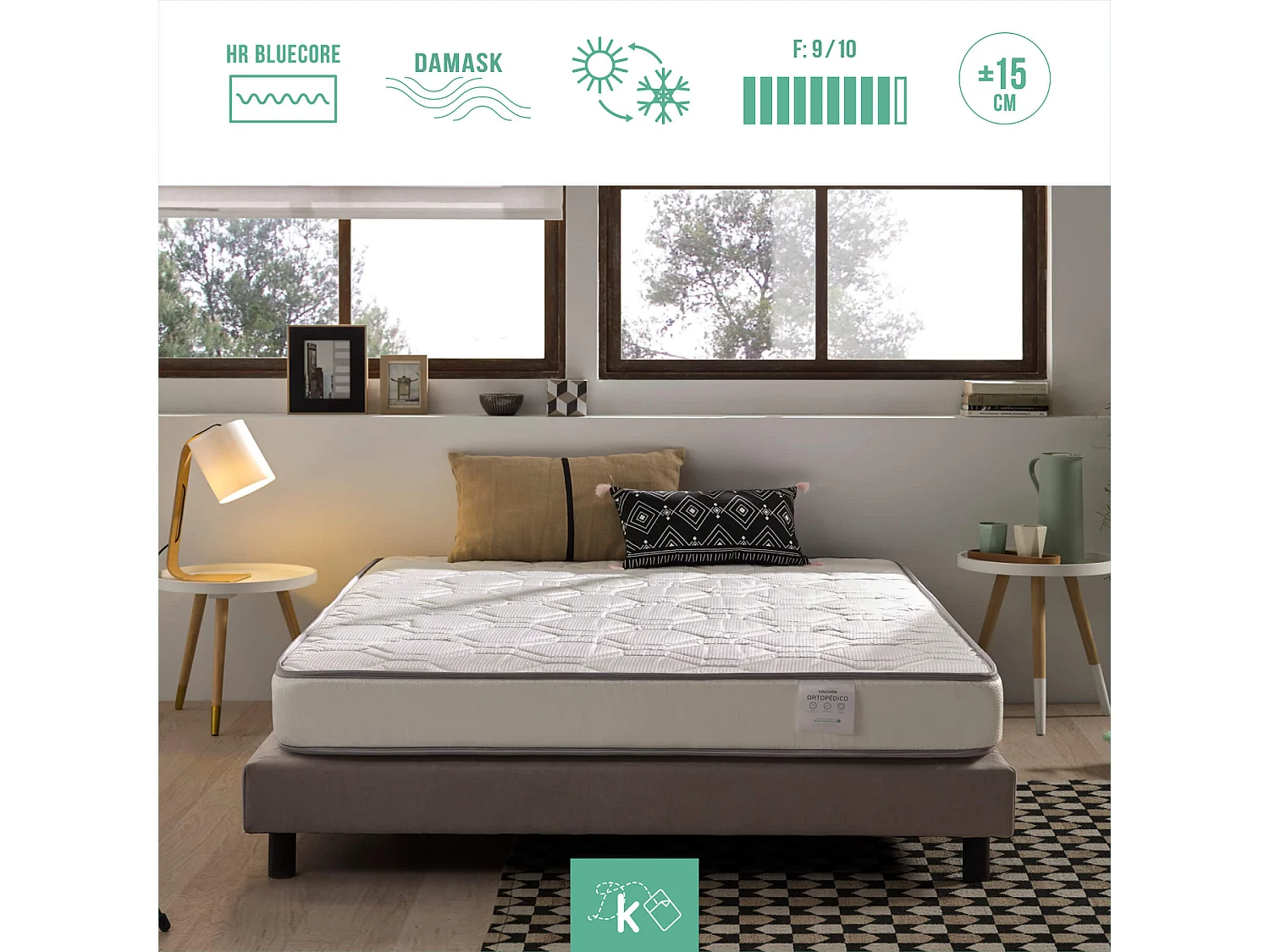 Colchón Ortopédico 150 x 190 cm Reversible Tejido Damasco Altura +/- 15 cm