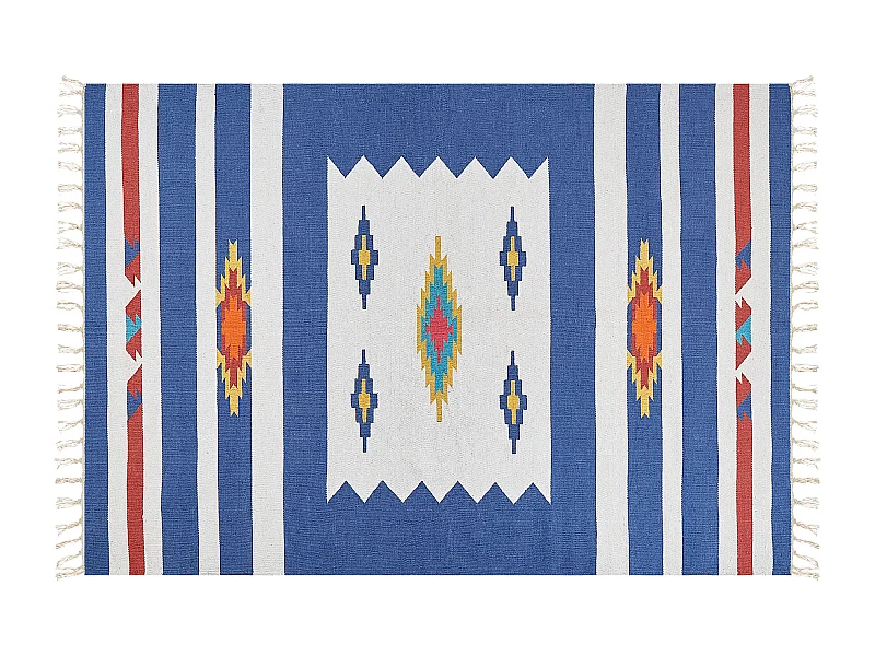 Alfombra kilim de algodón azul/blanco/rojo 140 x 200 cm VARSER