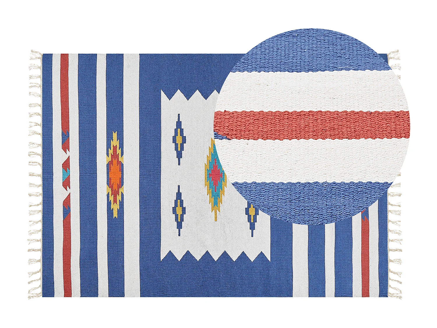Alfombra kilim de algodón azul/blanco/rojo 140 x 200 cm VARSER