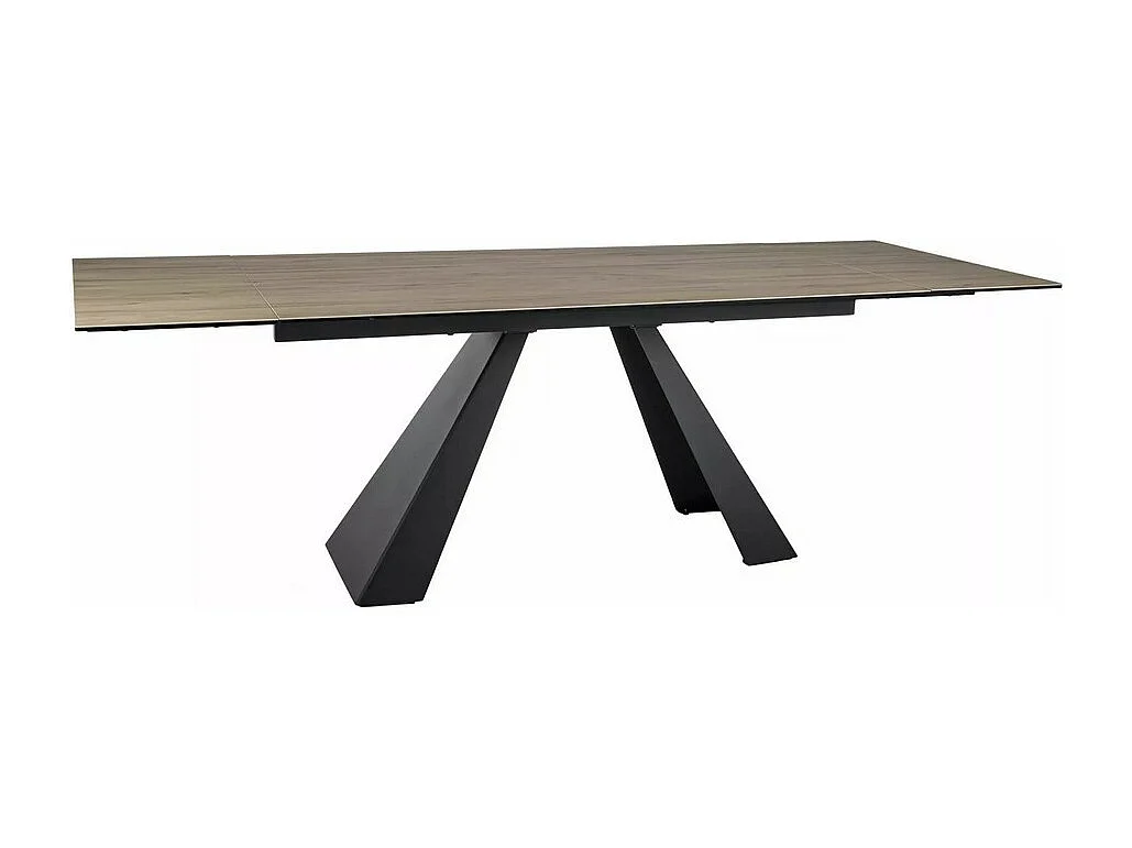 Table à manger extensible céramique effet bois et verre trempé Odile