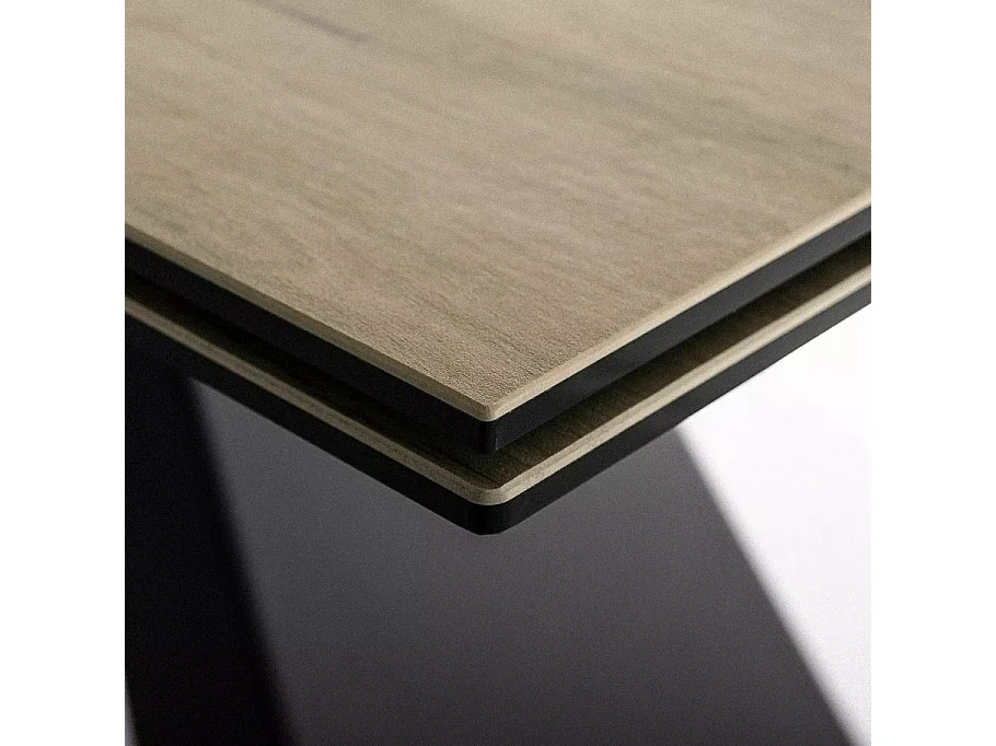 Table à manger extensible céramique effet bois et verre trempé Odile