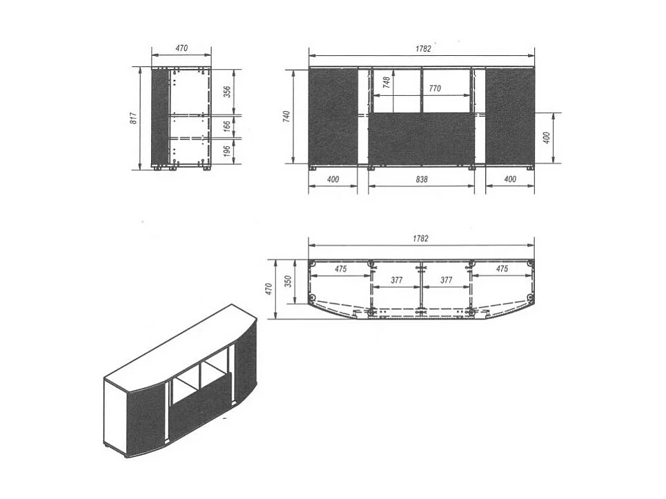 Aparador bajo de diseño negro con frente redondeado Looping