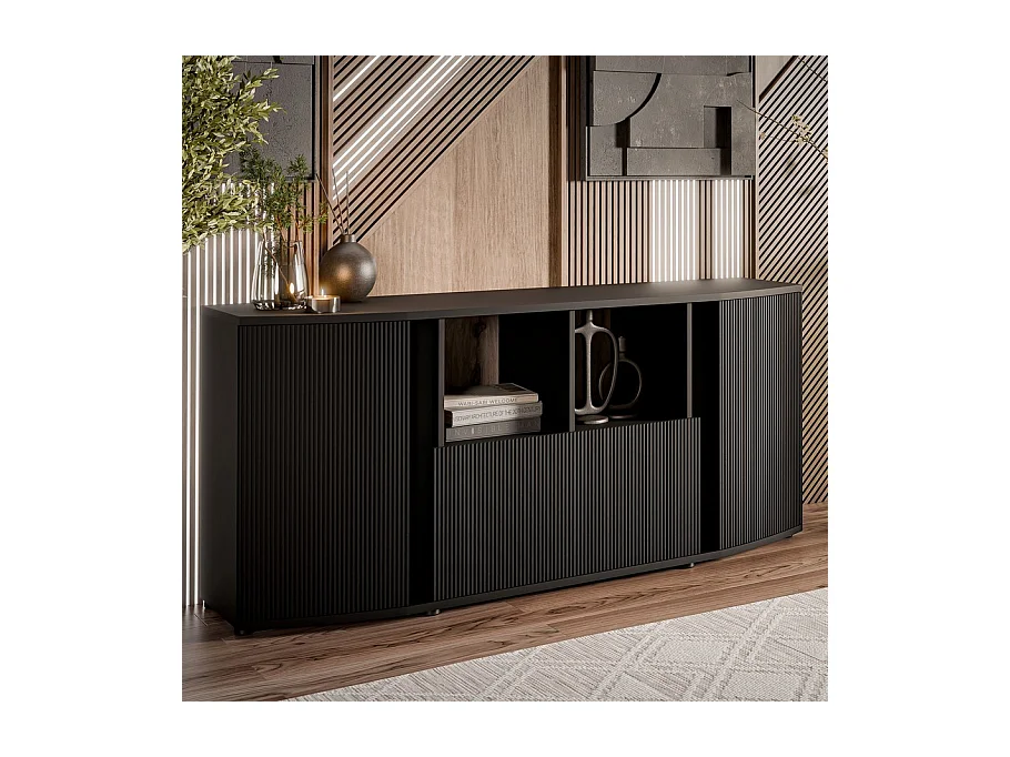 Buffet bas design noir avec façade arrondie Looping