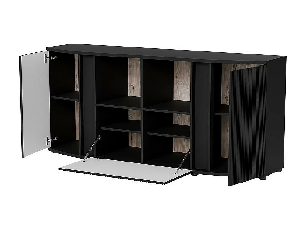 Buffet bas design noir avec façade arrondie Looping