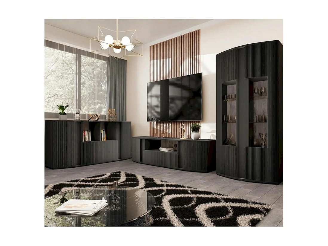 Buffet bas design noir avec façade arrondie Looping