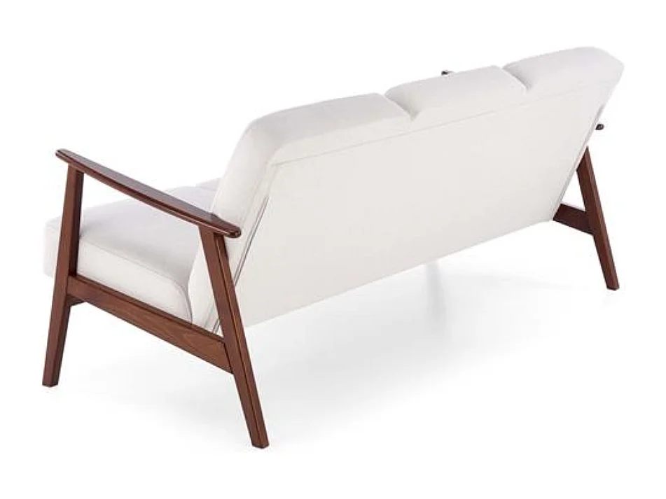 Canapé 3 places rétro en tissu beige clair et pied en bois Franky