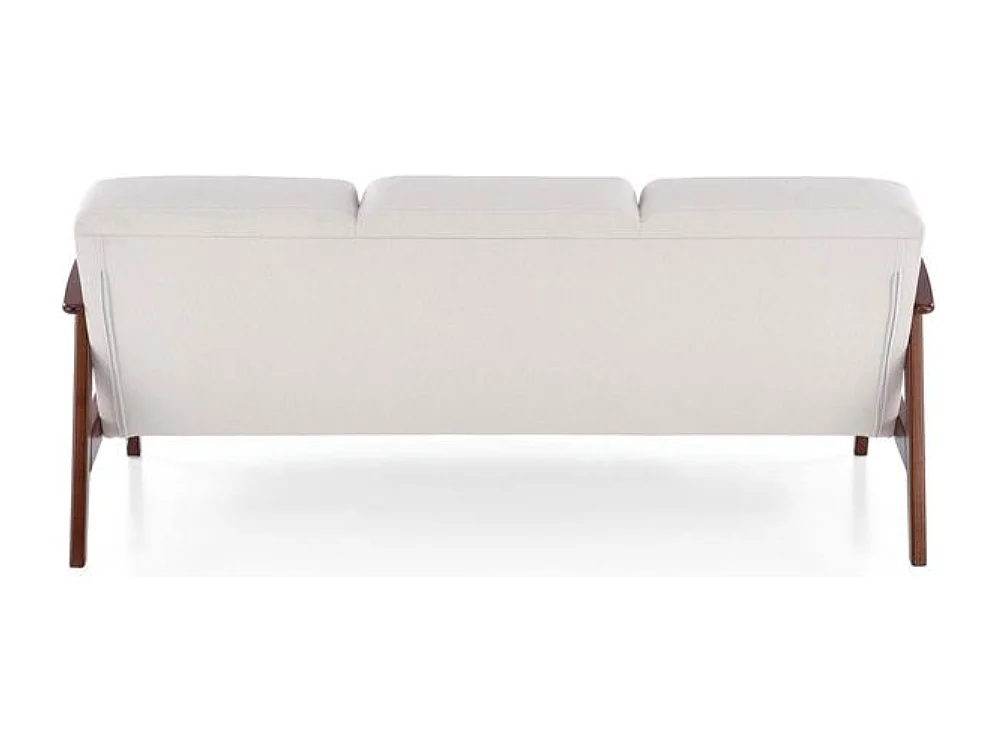 Canapé 3 places rétro en tissu beige clair et pied en bois Franky