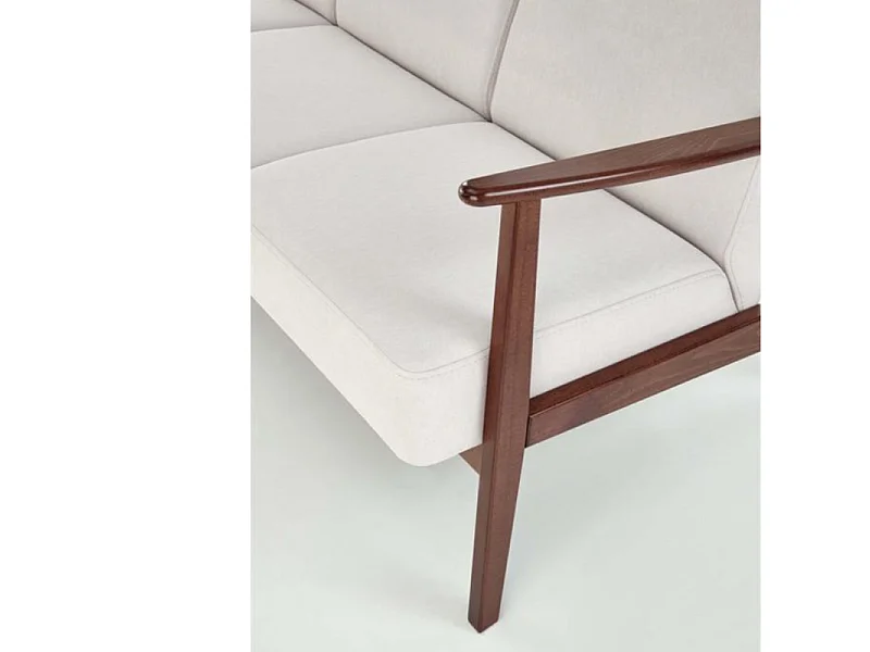 Canapé 3 places rétro en tissu beige clair et pied en bois Franky