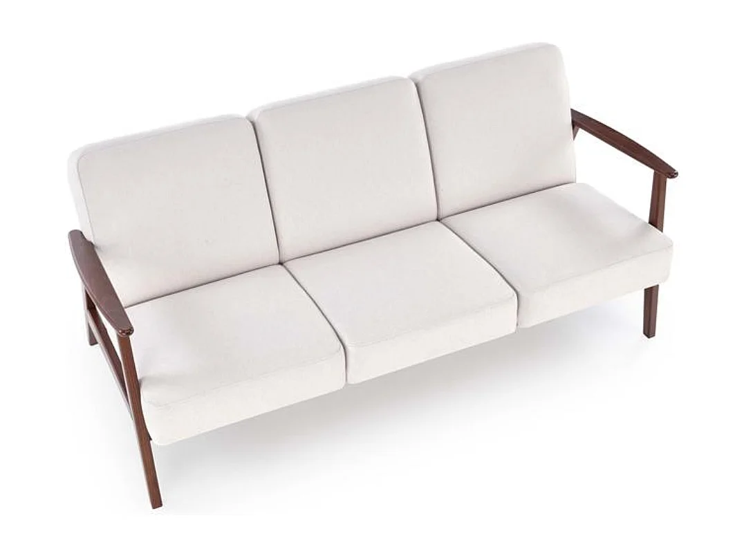 Canapé 3 places rétro en tissu beige clair et pied en bois Franky