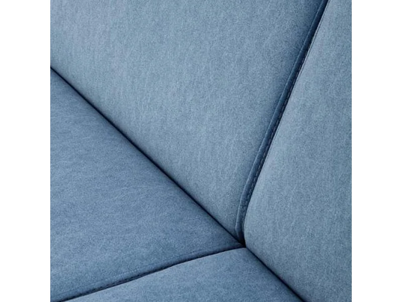 Sofá retro de 3 plazas en tela azul y patas de madera Franky