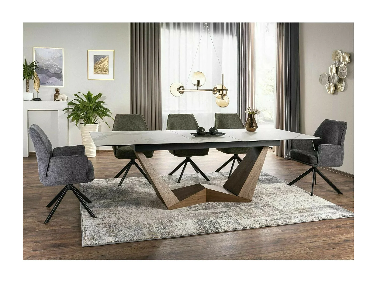 Tavolo da pranzo allungabile con piano in ceramica effetto marmo bianco Stunt