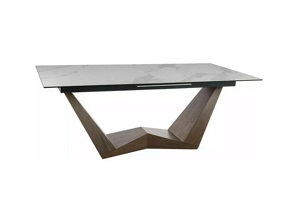 Table à manger extensible avec plateau en céramique aspect marbre blanc Stunt