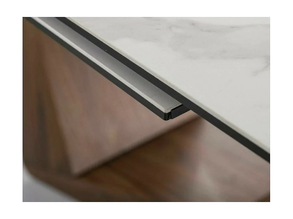 Tavolo da pranzo allungabile con piano in ceramica effetto marmo bianco Stunt