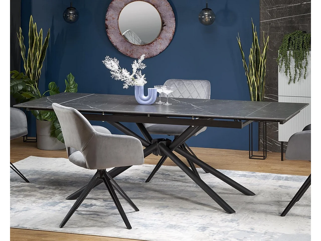 Table à manger extensible marbre noir 160 - 200 cm Viktor