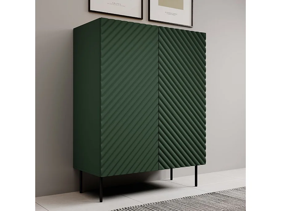 Credenza a 2 ante e 2 cassetti in legno e verde Emile