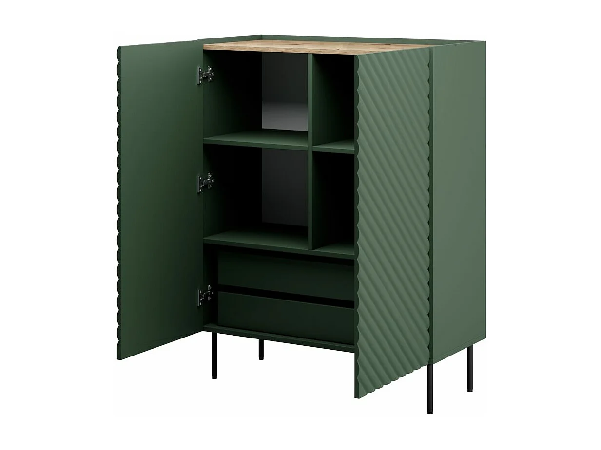 Credenza a 2 ante e 2 cassetti in legno e verde Emile
