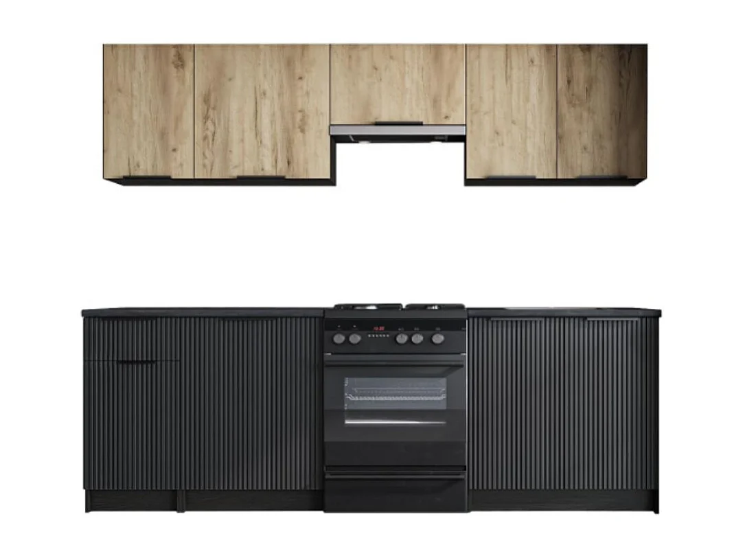 Cuisine 240 cm style chêne et noir charbon Justin