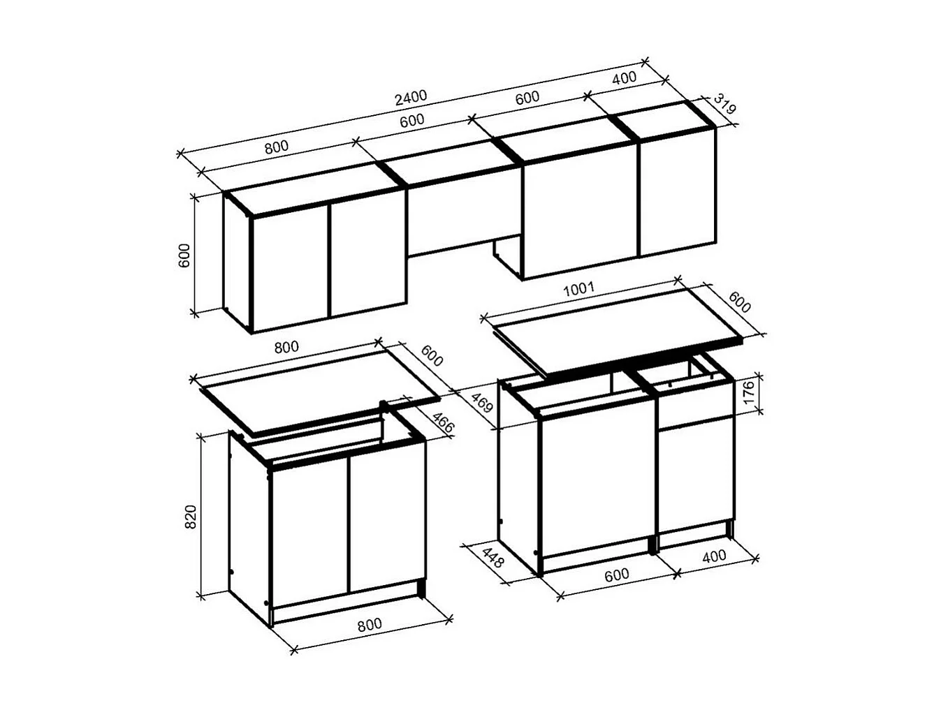 Cuisine 240 cm style chêne et noir charbon Justin