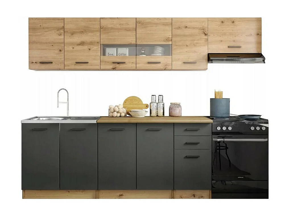 Cucina completa 260cm con decoro grigio e rovere Filly