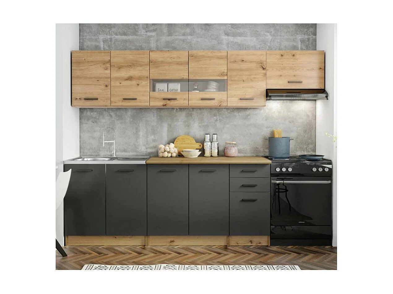 Cuisine complète 260cm avec décor gris et chêne Filly