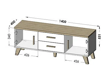 Colin 140 cm, nero opaco e rovere, porta TV