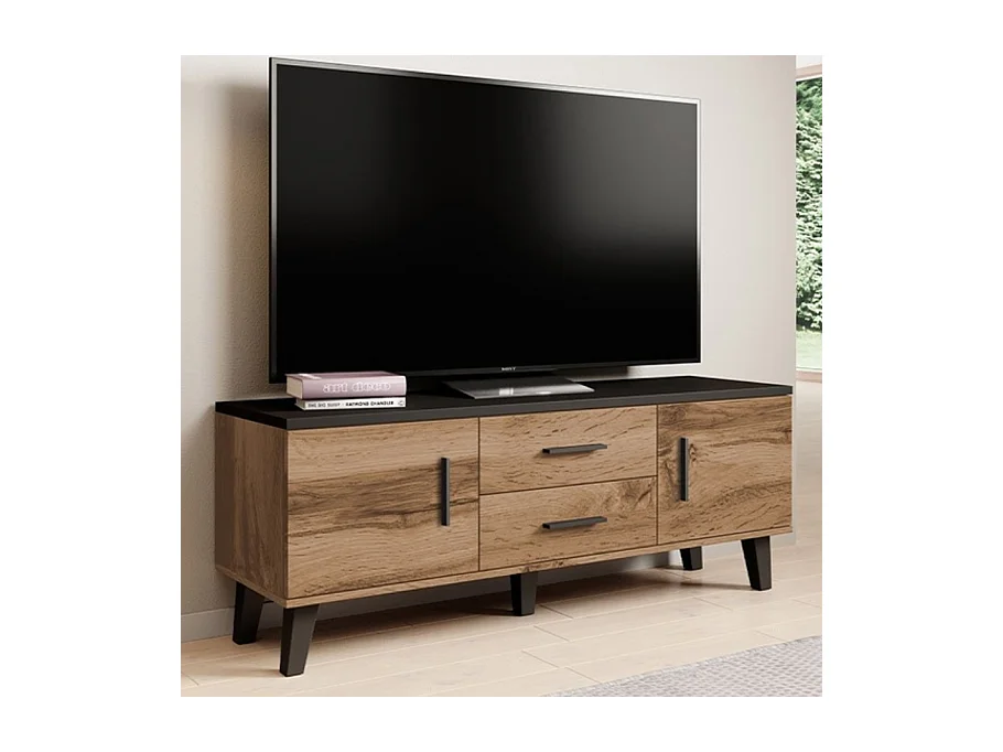 Meuble TV chêne & noir mat 140 cm Colin