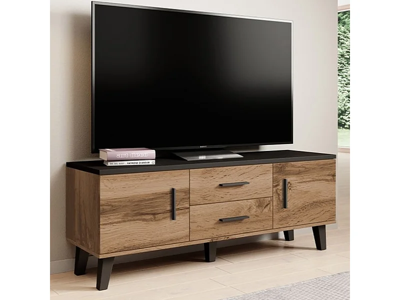 Meuble TV chêne & noir mat 140 cm Colin