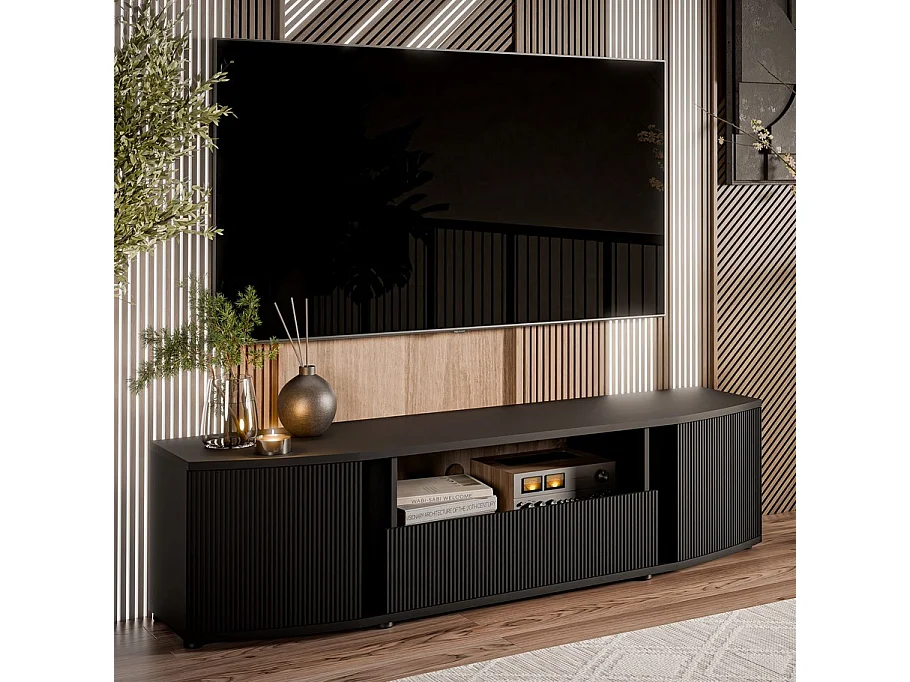 Mueble de TV de diseño negro con frontal Looping redondeado
