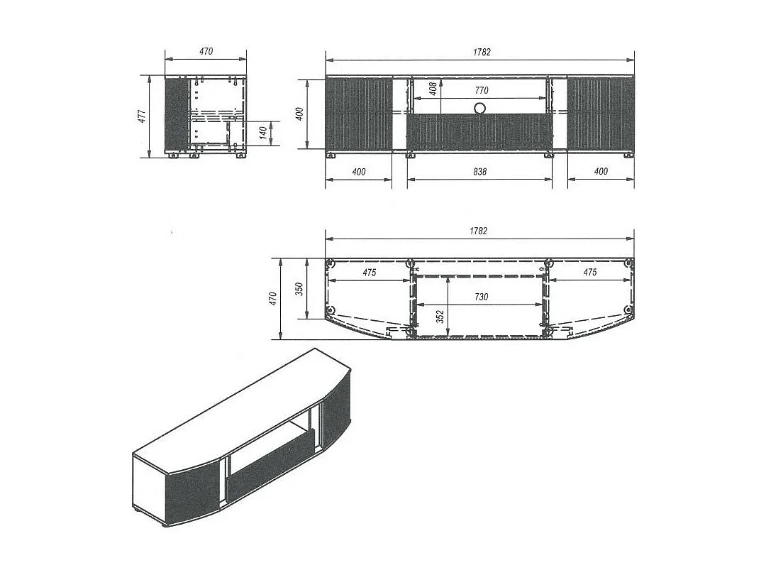 Mobile TV di design nero con frontale arrotondato Looping