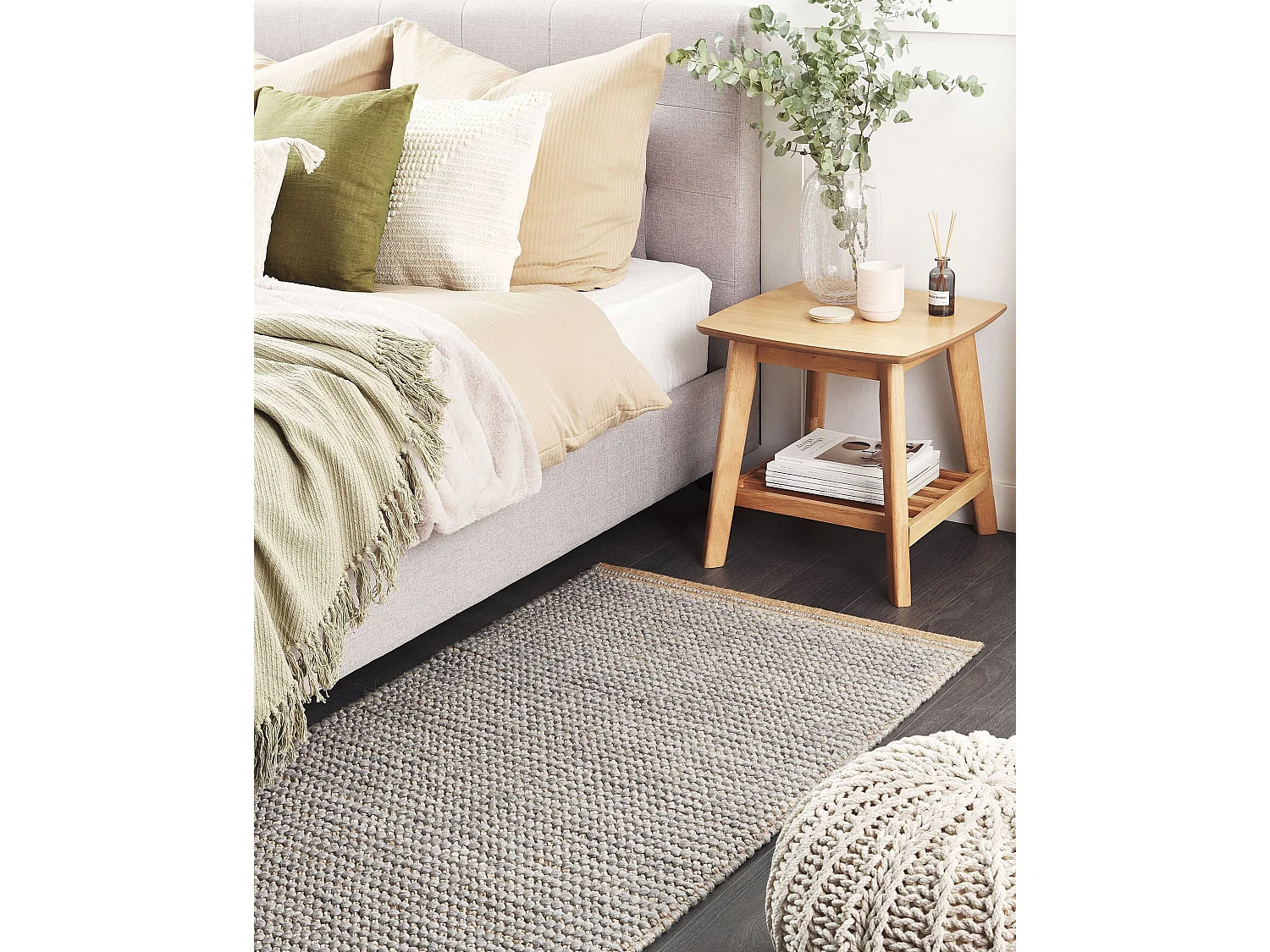 Teppich Läufer Wolle / Jute / Baumwolle grau 80 x 150 cm hangewebt Boho Banoo