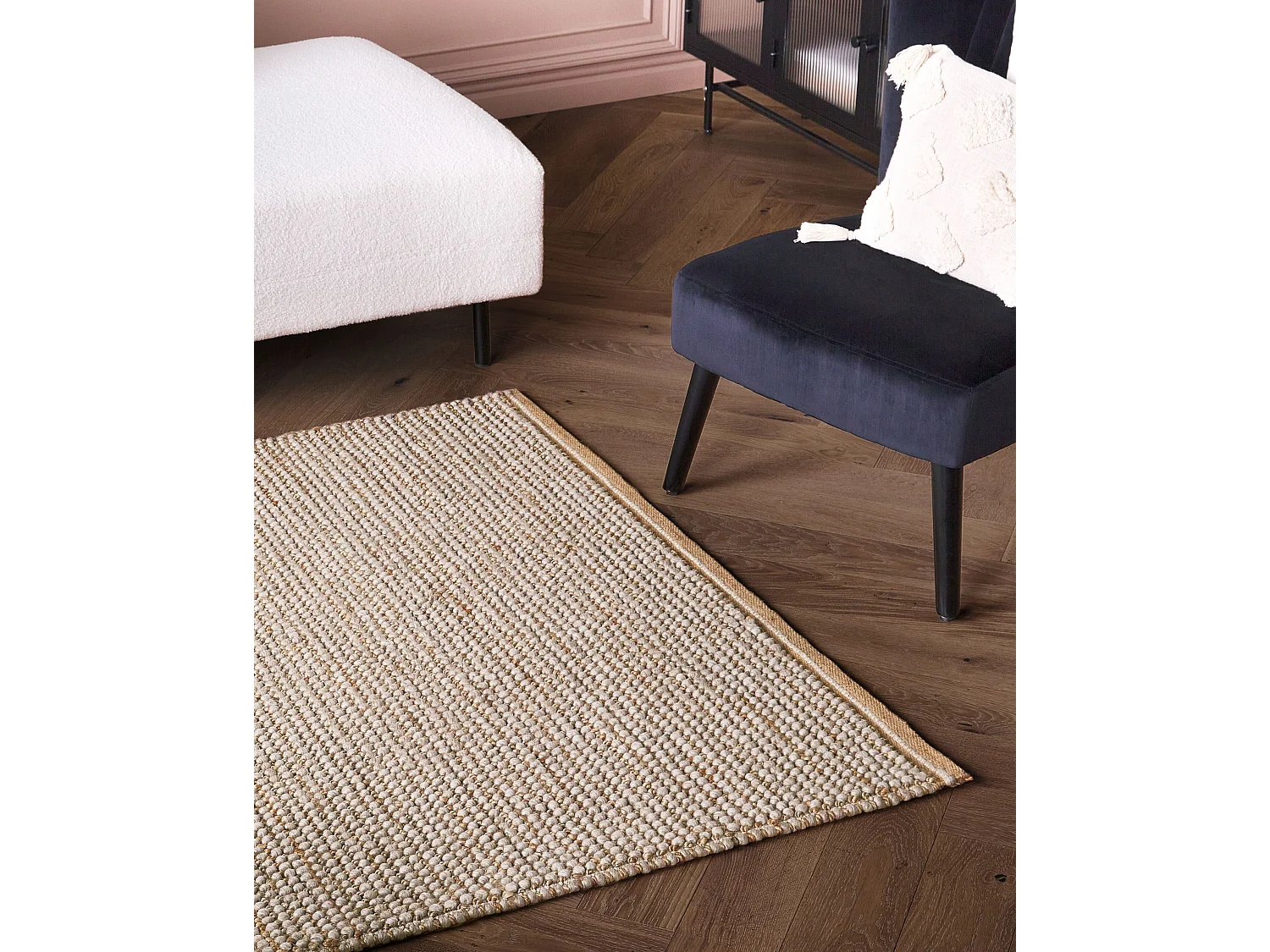 Teppich Wolle beige 140 x 200 cm Kurzflor BANOO