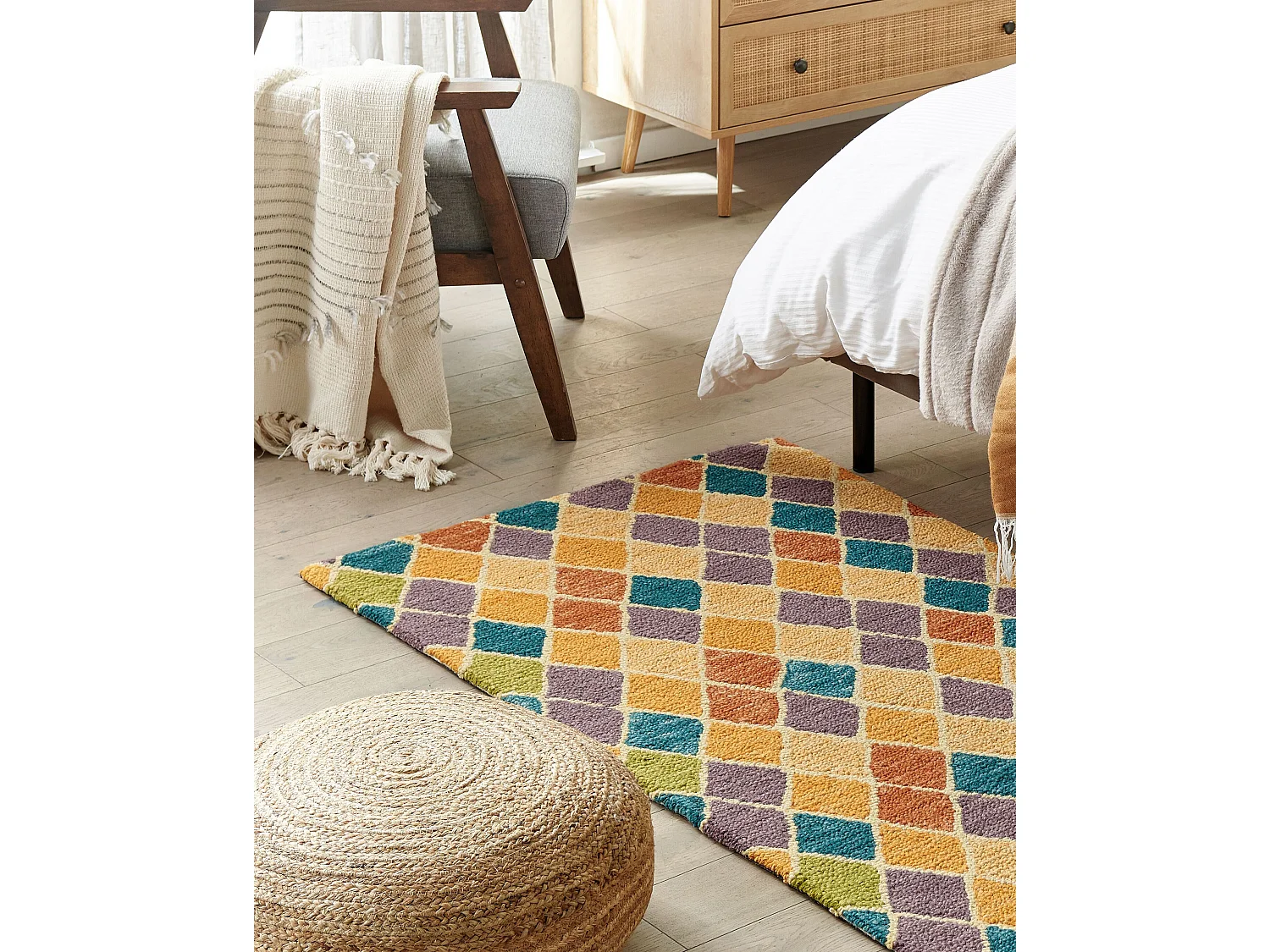 Teppich Wolle mehrfarbig 80 x 150 cm geometrisches Muster Kurzflor KESKIN