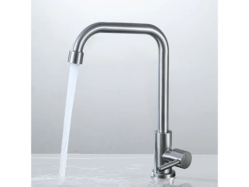 Grifo Cocina con Agua Fría Mezclador Fregadero con Conexión Flexible,Pivotante 360°, Mezclador Cocina con Caño Altura 350 mm,Cepillado