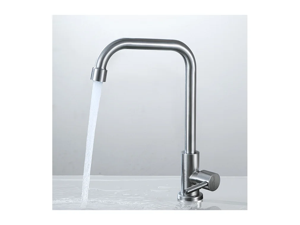 Robinet Cuisine avec Eau Froide Mitigeur Evier avec Flexible Raccordement,Pivotant à 360°, Mitigeur Cuisine avec Bec Hauteur 350 mm,Brossé