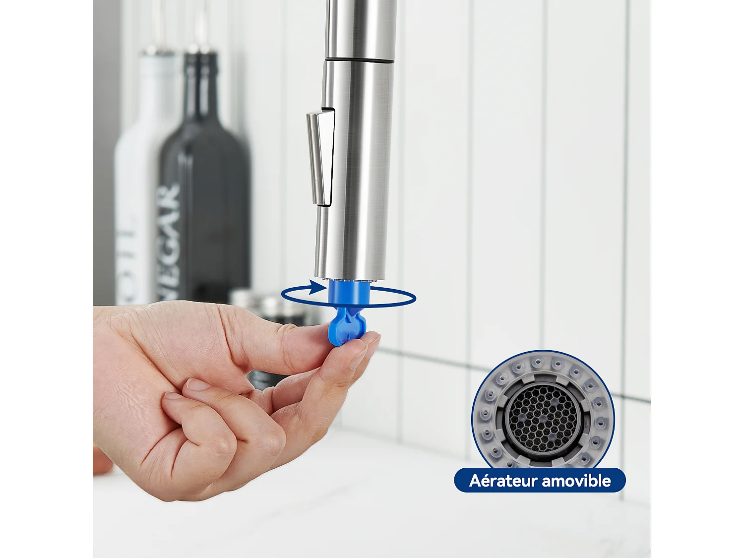 Miscelatore Cucina con Doccia Estraibile Cecipa max - Rubinetto in Acciaio Inox Girevole a 360° - Rubinetto con Gorgogliatore Estraibile - Spazzolato,Modello EU