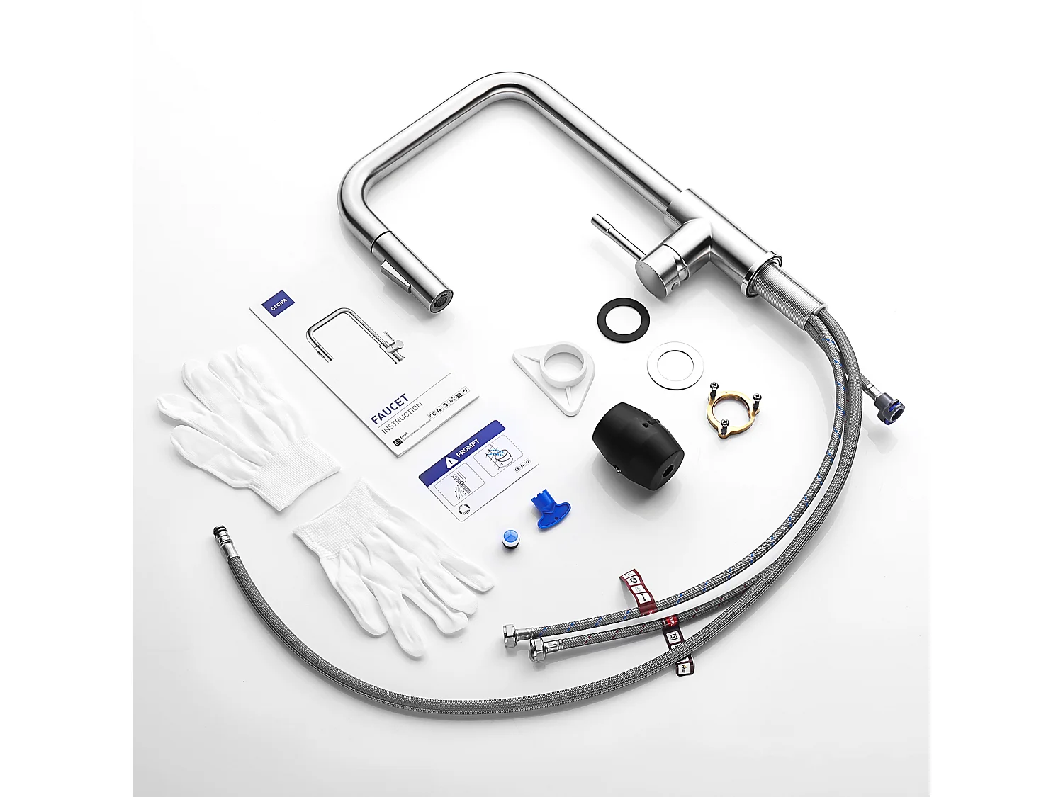 Miscelatore Cucina con Doccia Estraibile Cecipa max - Rubinetto in Acciaio Inox Girevole a 360° - Rubinetto con Gorgogliatore Estraibile - Spazzolato,Modello EU