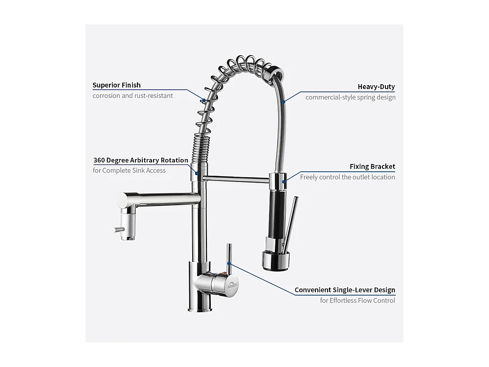 2pcs Robinet Cuisine Mitigeur avec Douchette Extractible Moderne Bec Haut en Laiton Rotatif 360°Robinetterie Rétractable évier 2 Jets Robinet