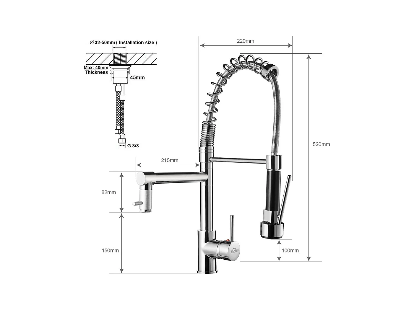 2pcs Rubinetto Cucina Miscelatore con Doccia Estraibile Moderno Becco Alto In Ottone Rotante 360°Rubinettia Retrattile Lavello 2 Jets Rubinetto