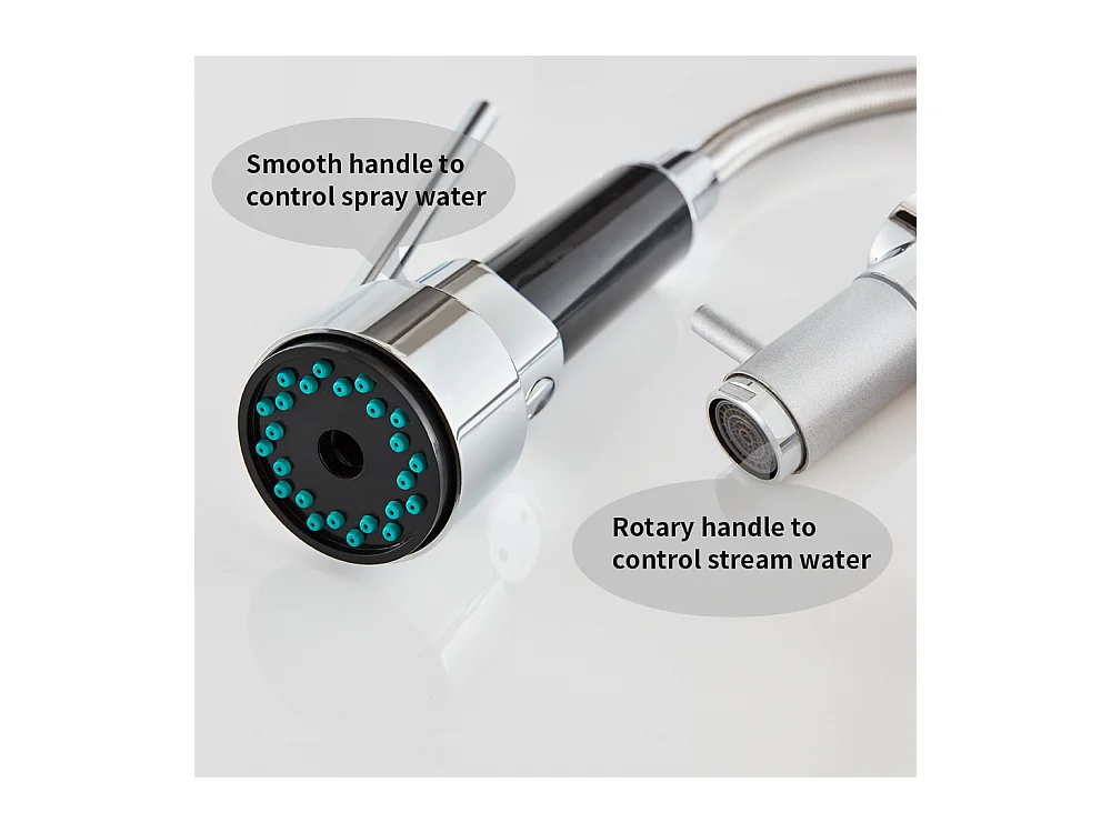 2pcs Rubinetto Cucina Miscelatore con Doccia Estraibile Moderno Becco Alto In Ottone Rotante 360°Rubinettia Retrattile Lavello 2 Jets Rubinetto