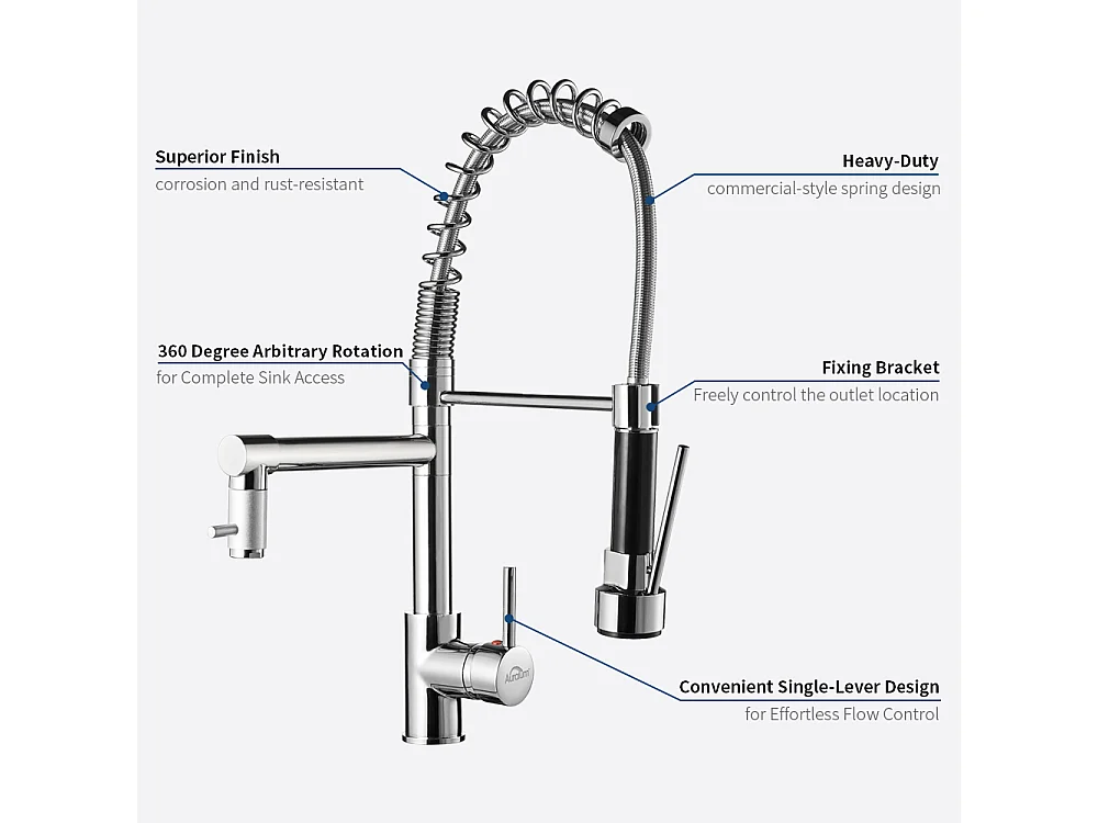 2pcs Robinet Cuisine Mitigeur avec Douchette Extractible Moderne Bec Haut en Laiton Rotatif 360°Robinetterie Rétractable évier 2 Jets Robinet