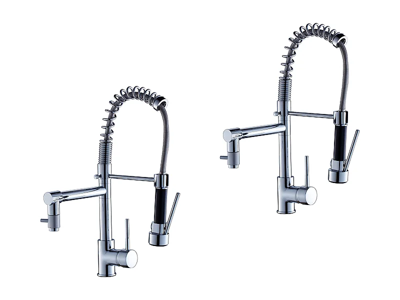 2pcs Rubinetto Cucina Miscelatore con Doccia Estraibile Moderno Becco Alto In Ottone Rotante 360°Rubinettia Retrattile Lavello 2 Jets Rubinetto