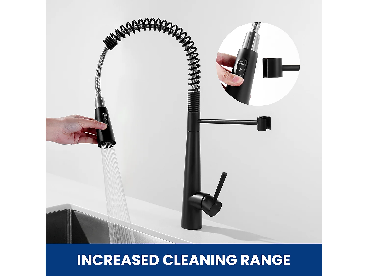 Cecipa Max Spring Miscelatore Cucina con 3 Modalità di Uscita Acqua - Miscelatore Lavello Nero con Doccetta Estraibile Girevole a 360°, Modello EU