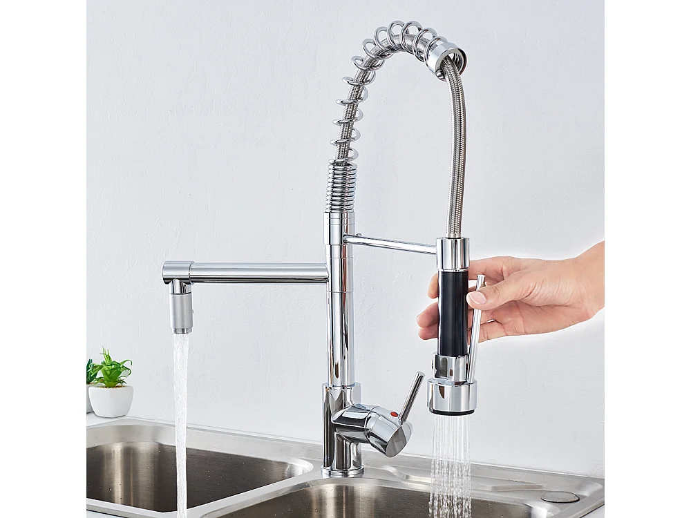 Mitigeur Cuisine avec Douchette Extractible Chromé,Robinet évier Moderne Laiton,Rotatif 360°,Robinetterie Rétractable,Robinet Cuisine 2 Jets