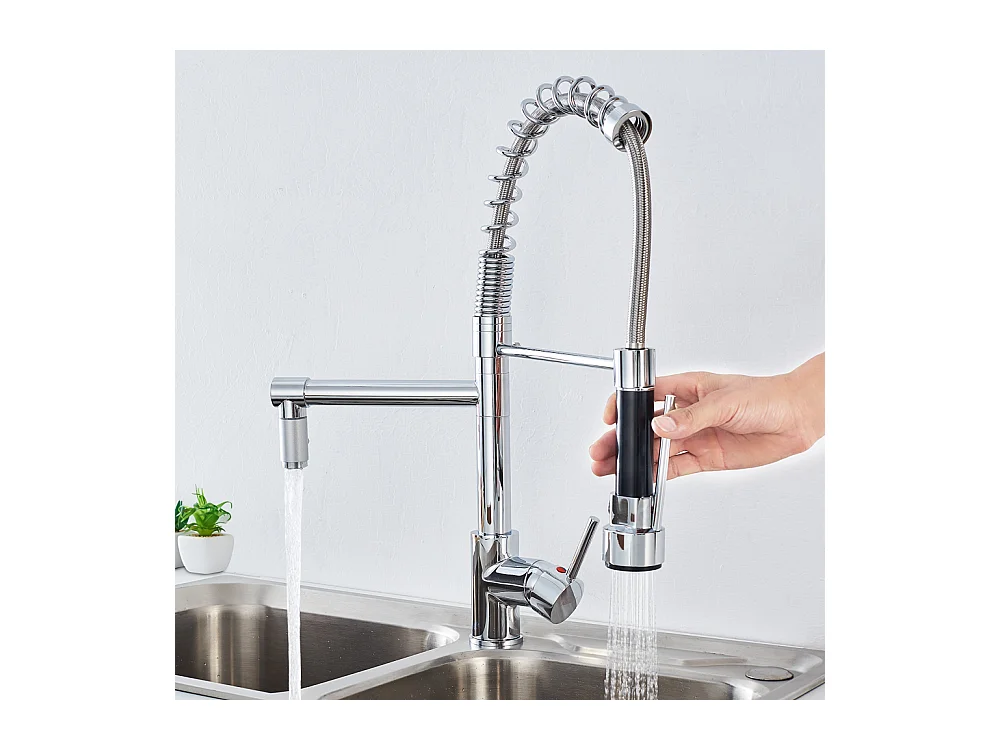 Mitigeur Cuisine avec Douchette Extractible Chromé,Robinet évier Moderne Laiton,Rotatif 360°,Robinetterie Rétractable,Robinet Cuisine 2 Jets